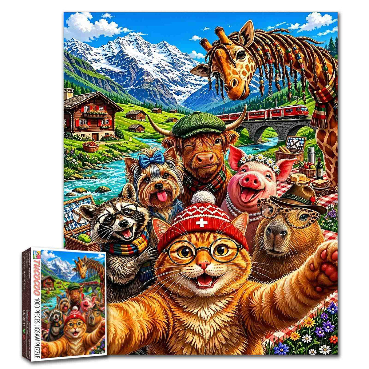 Swiss Alps Animal Selfie Jigsaw Puzzle