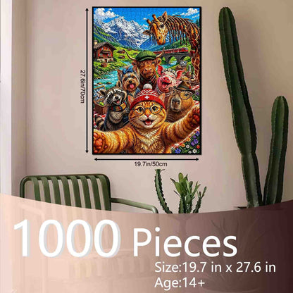 Swiss Alps Animal Selfie Jigsaw Puzzle