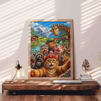 Swiss Alps Animal Selfie Jigsaw Puzzle