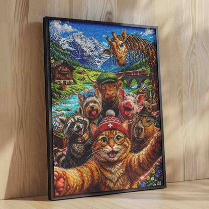 Swiss Alps Animal Selfie Jigsaw Puzzle