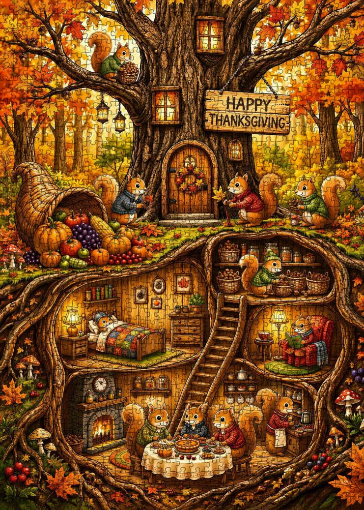 Thanksgiving Squirrel Treehouse Jigsaw Puzzle
