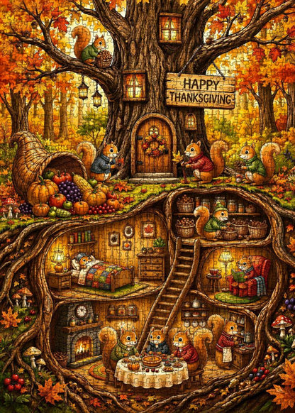 Thanksgiving Squirrel Treehouse Jigsaw Puzzle
