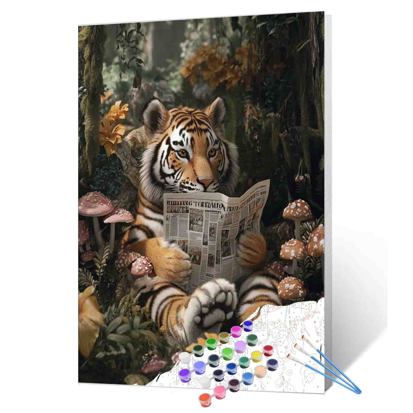 Tiger Reading Newspaper Paint by Numbers