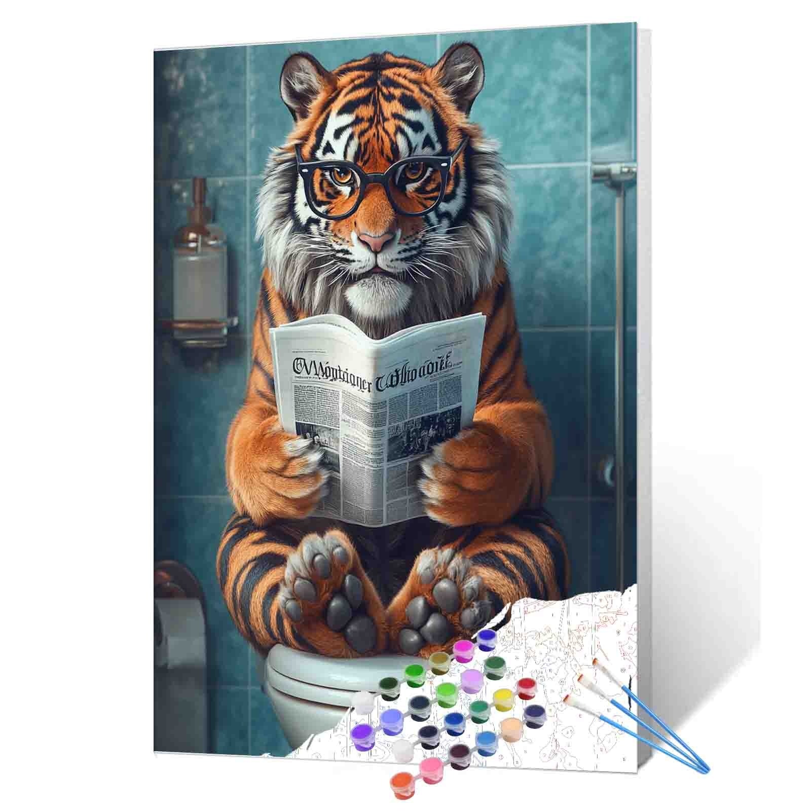 Toilet Reading Tiger Paint by Numbers