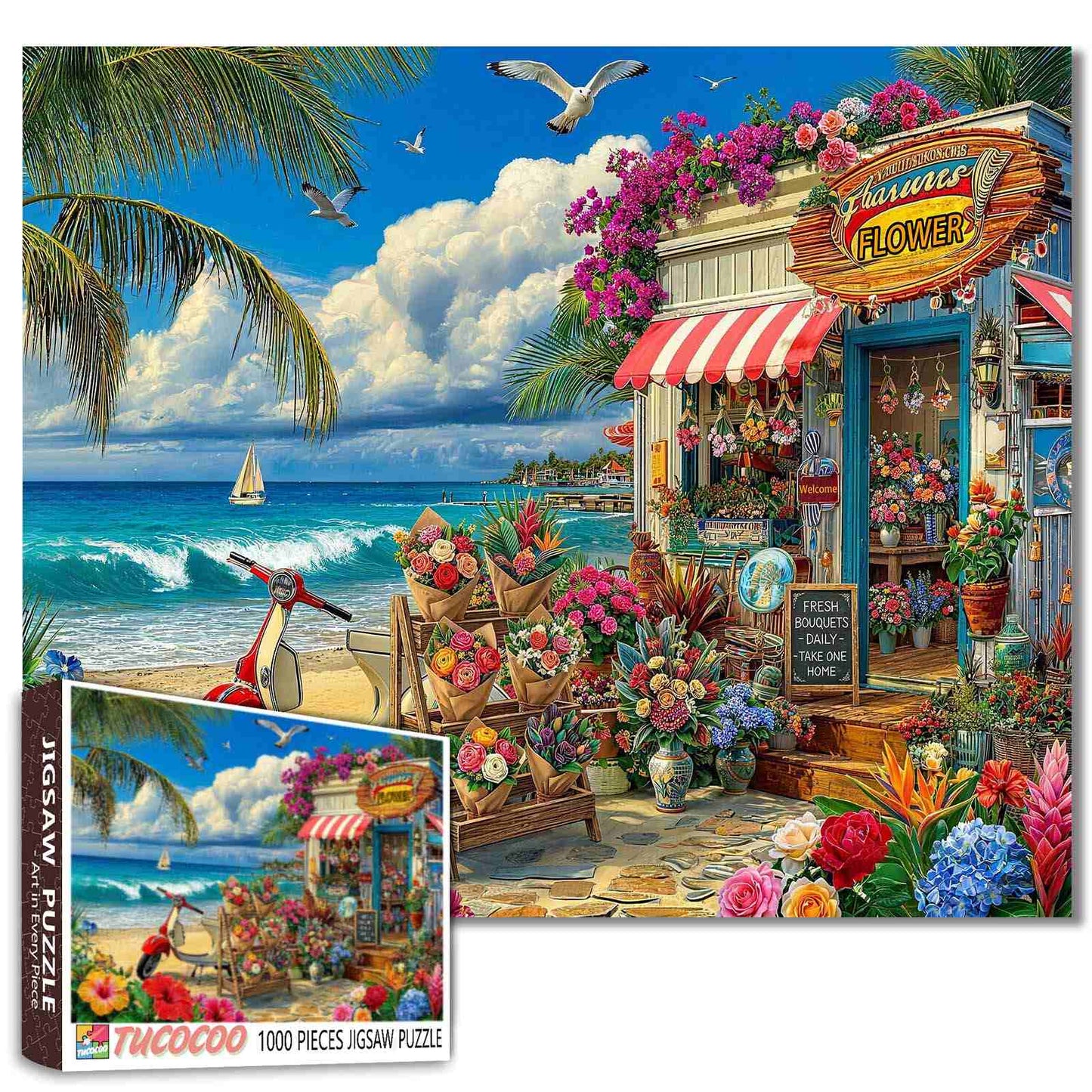 Tropical Beach Flower Shop Jigsaw Puzzle