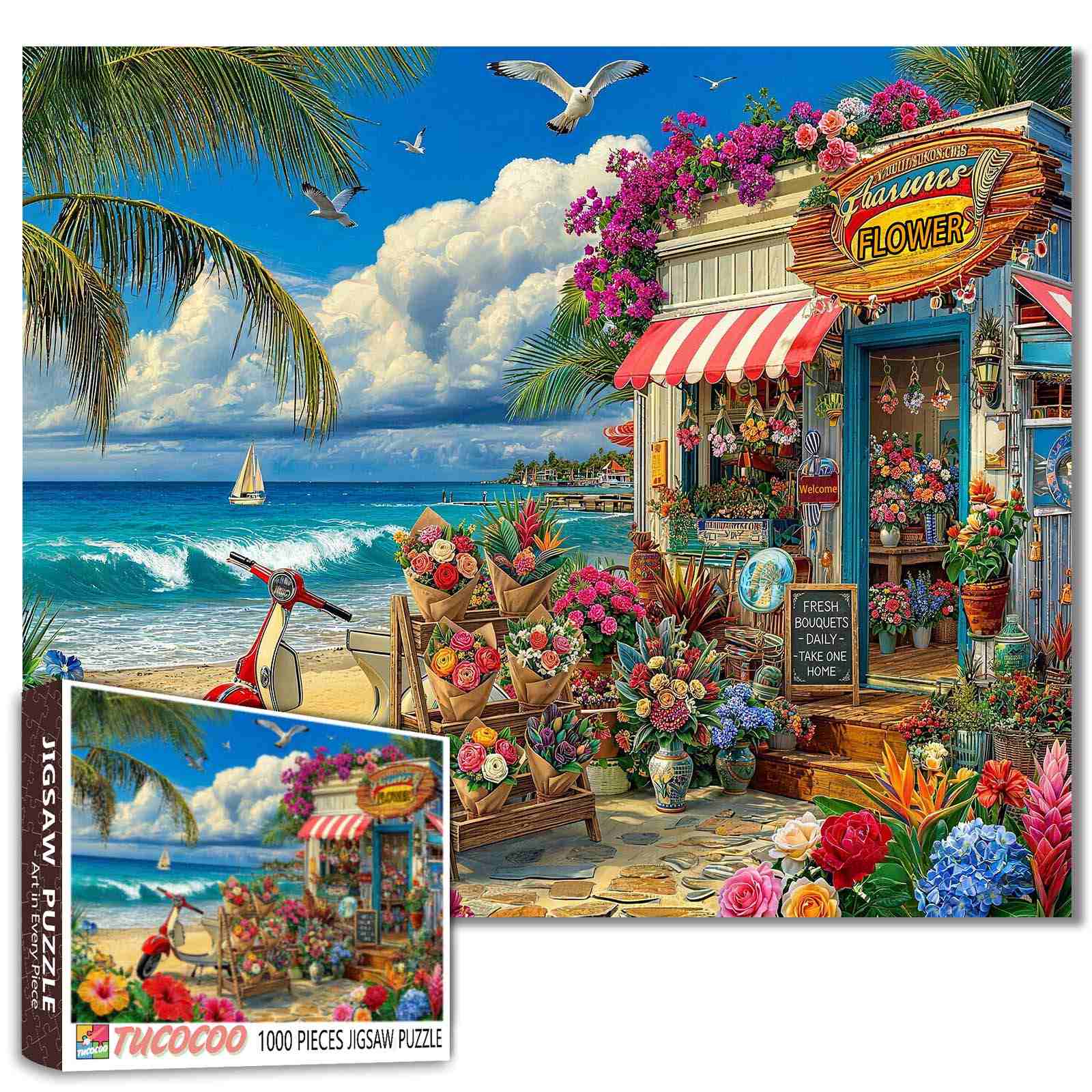 Tropical Beach Flower Shop Jigsaw Puzzle