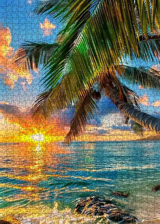 Tropical Palm Sunset Shore Jigsaw Puzzle