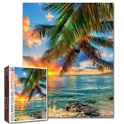 Tropical Palm Sunset Shore Jigsaw Puzzle