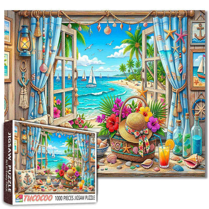 Tropical Seaside Window Escape Jigsaw Puzzle
