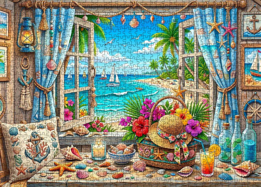 Tropical Seaside Window Escape Jigsaw Puzzle