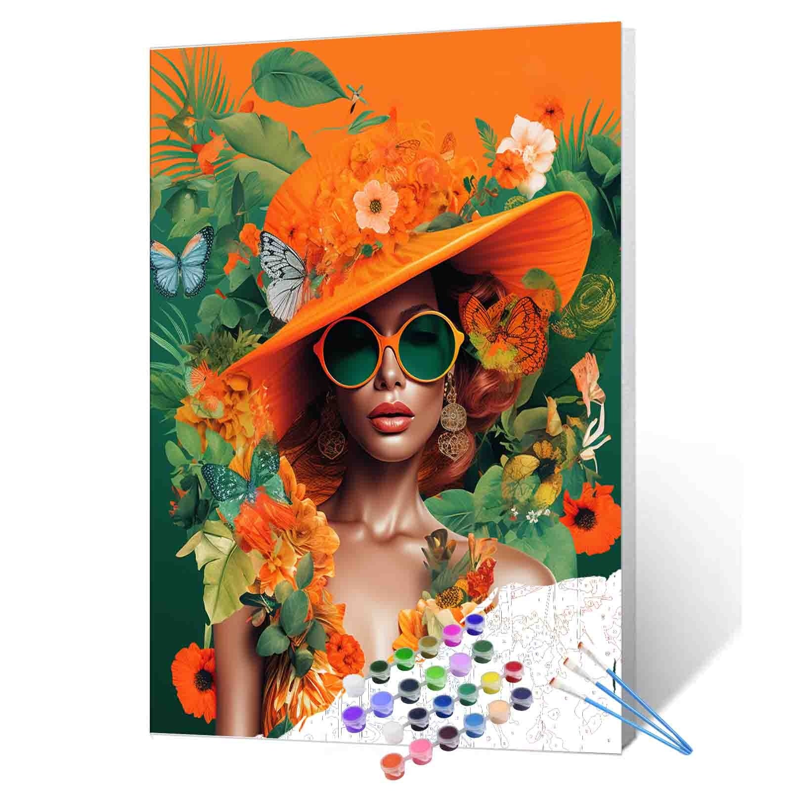 Tropical Woman in Orange Hat Paint by Numbers