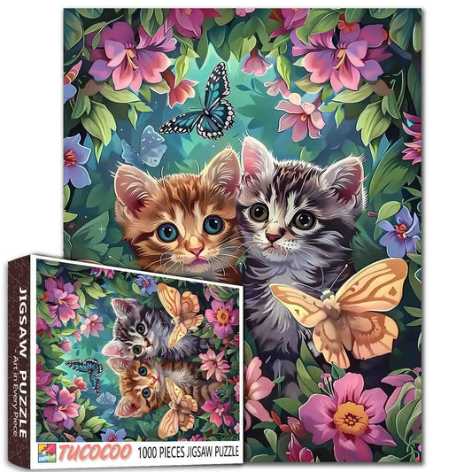 Two Kittens in a Garden of Flowers Jigsaw Puzzle