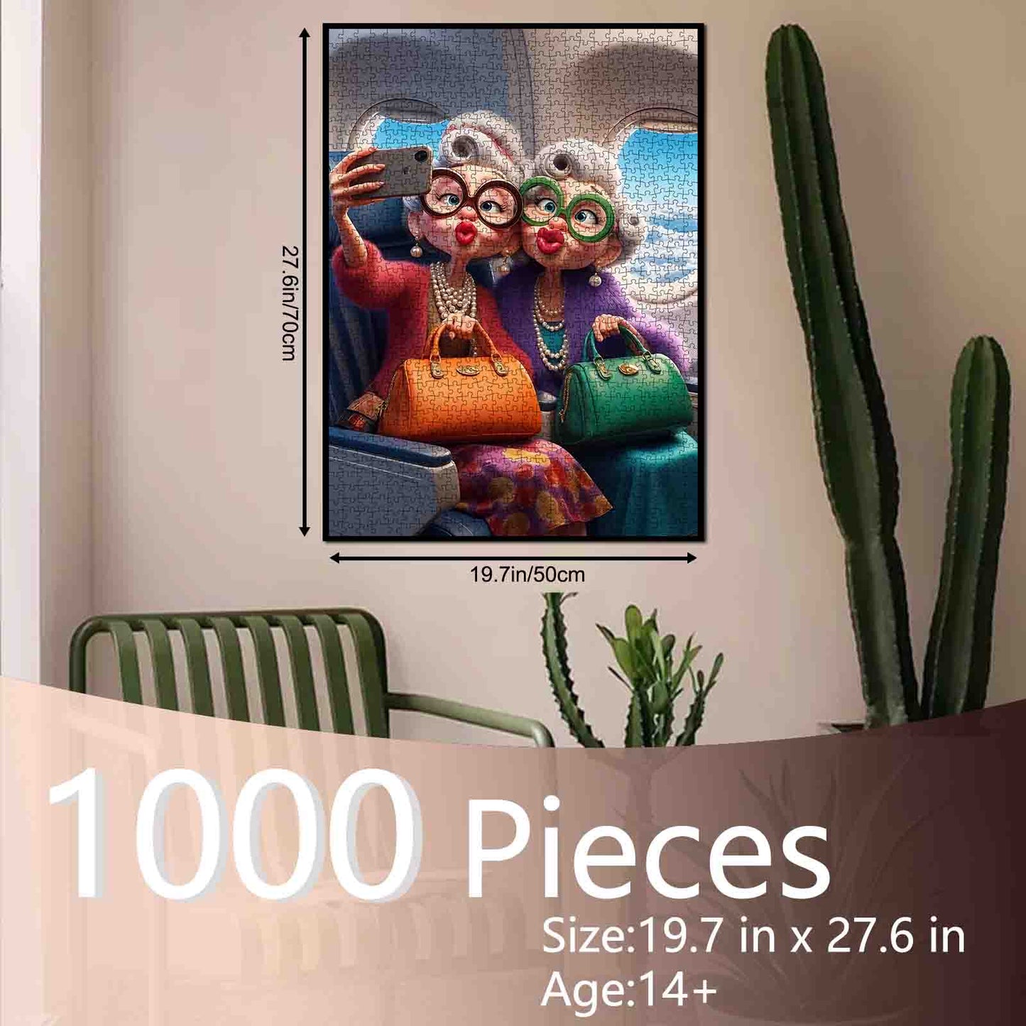 Stylish grandmothers taking airplane selfie Jigsaw Puzzle