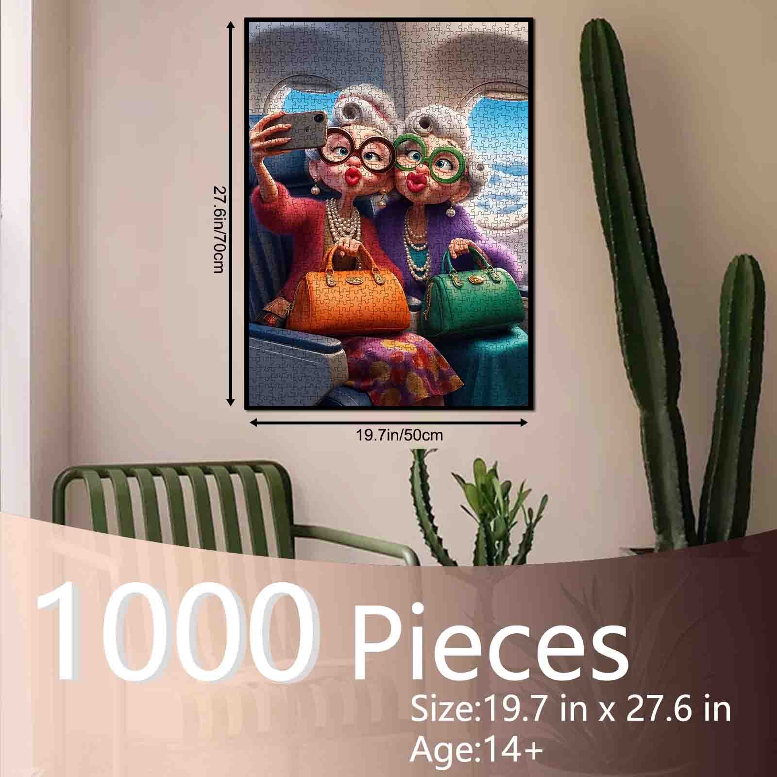 Stylish grandmothers taking airplane selfie Jigsaw Puzzle