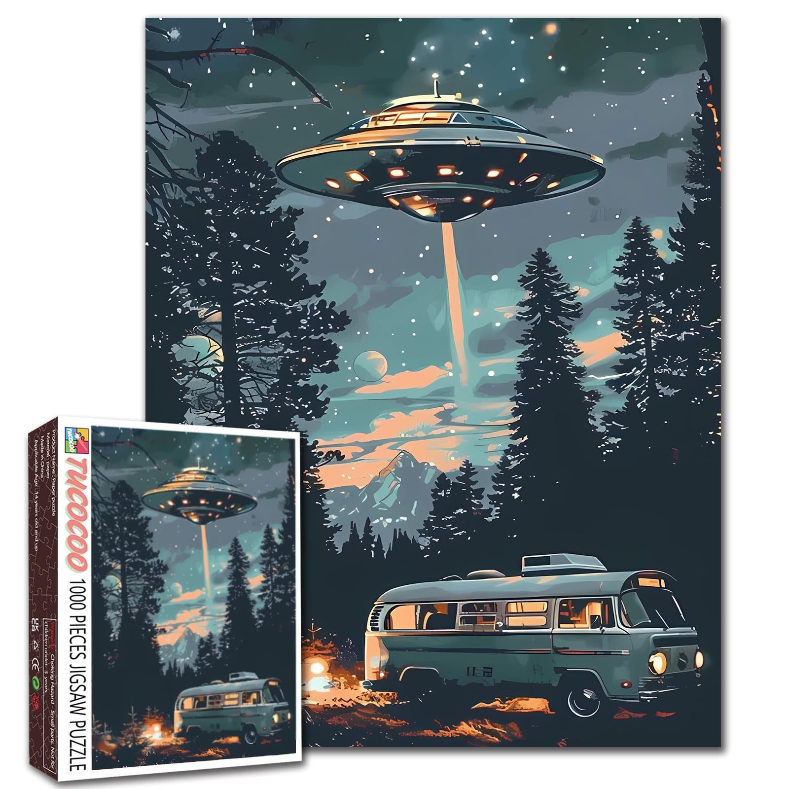UFO Night Encounter Forest Camper Jigsaw Puzzle
