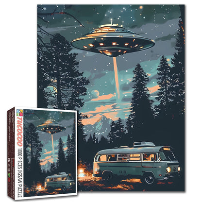 UFO Night Encounter Forest Camper Jigsaw Puzzle