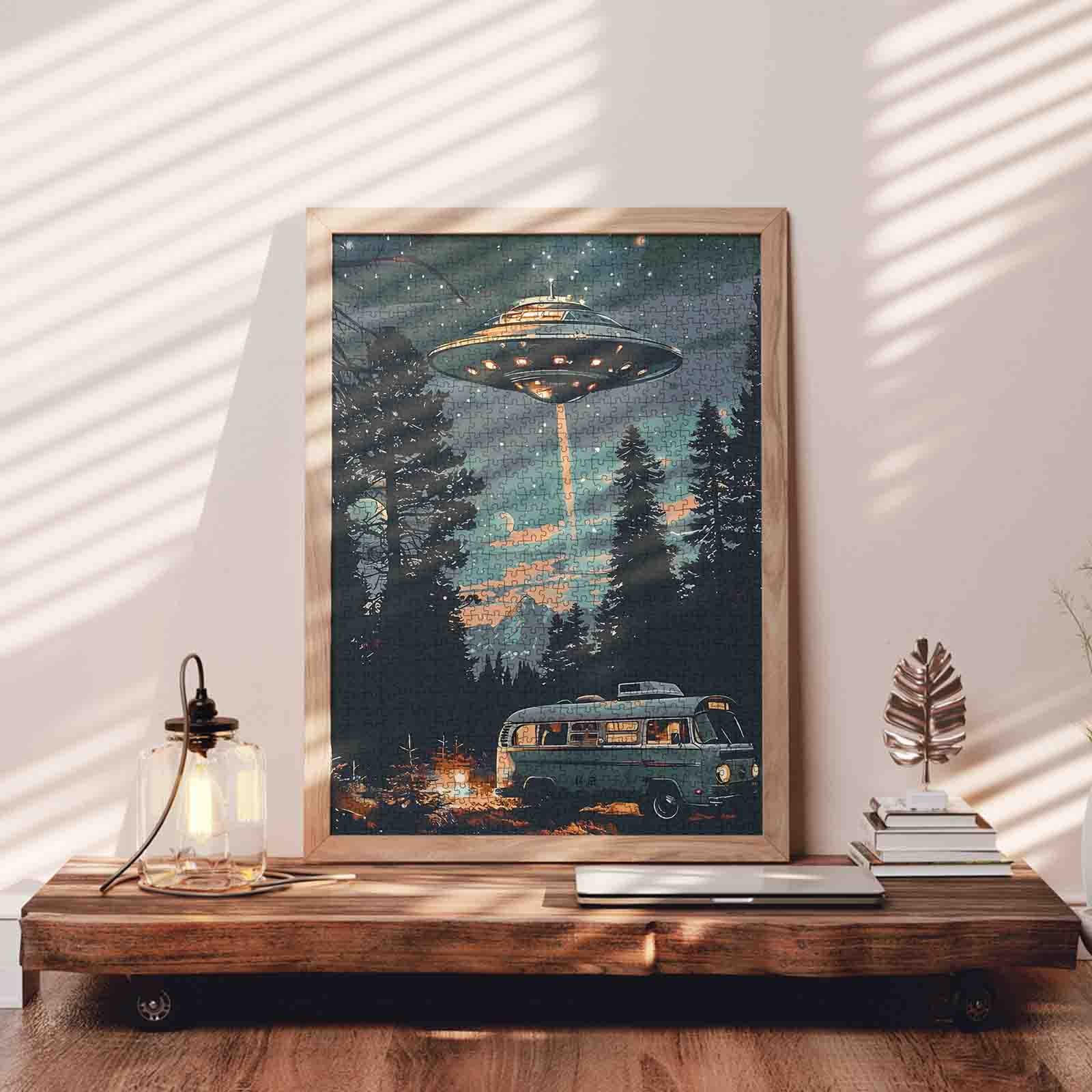UFO Night Encounter Forest Camper Jigsaw Puzzle