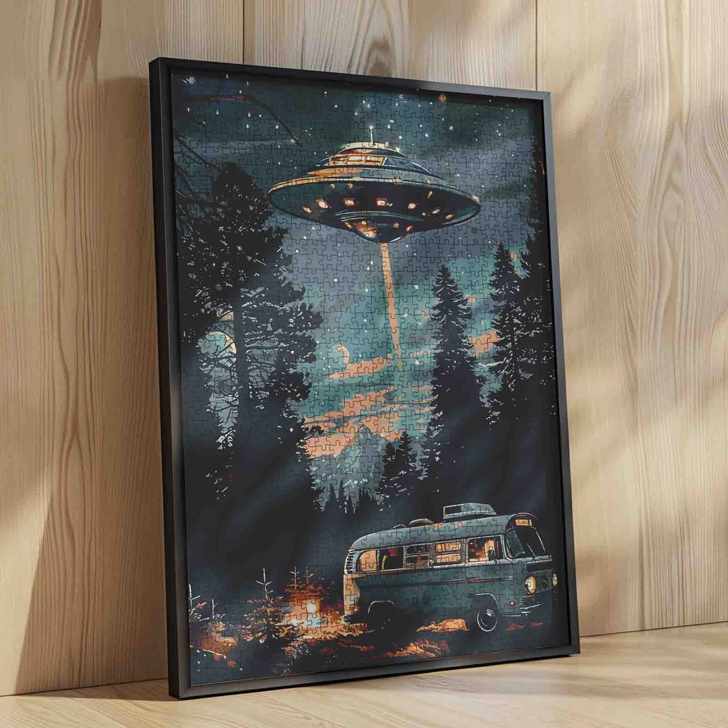 UFO Night Encounter Forest Camper Jigsaw Puzzle