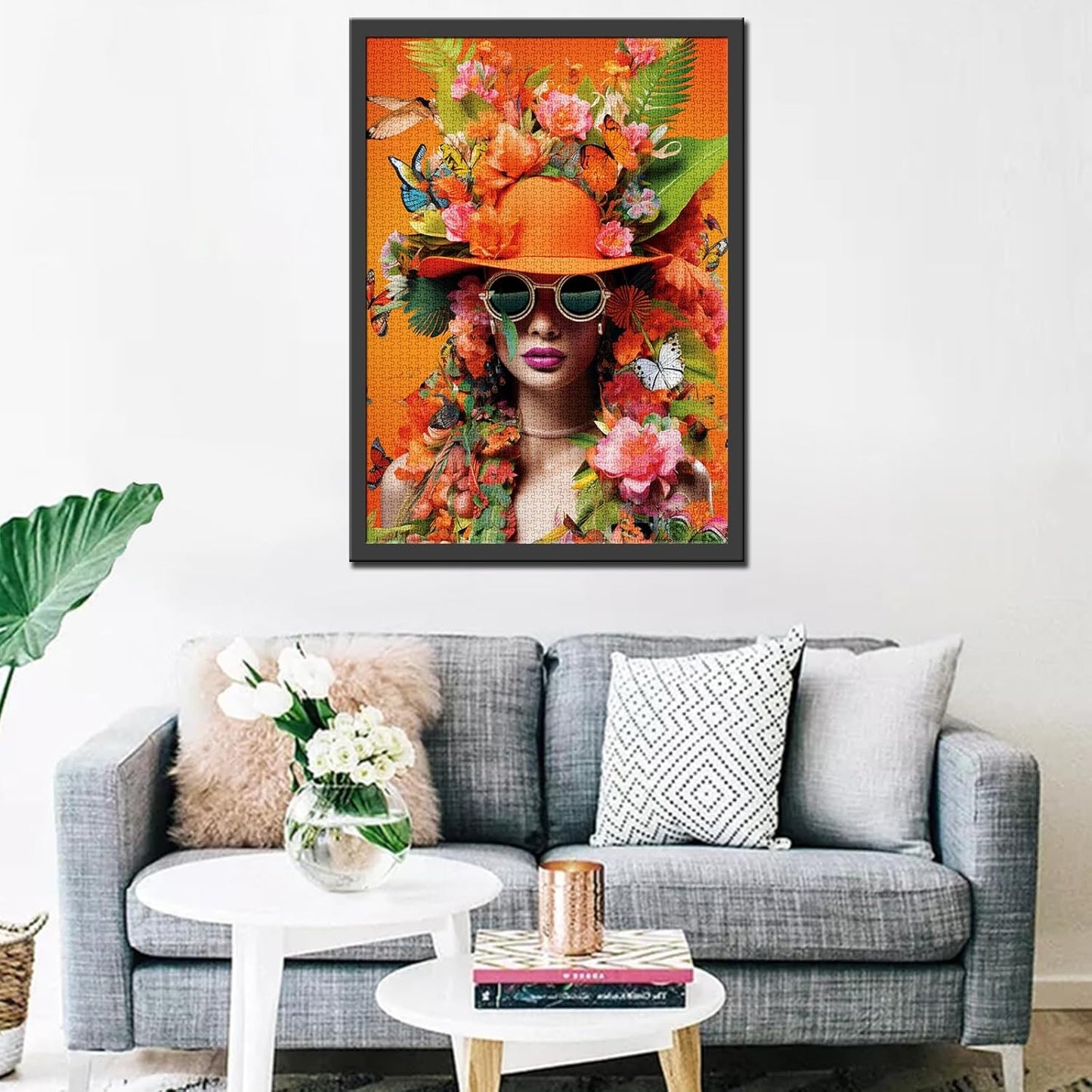 Orange Woman with Flowers and Butterfly Jigsaw Puzzles