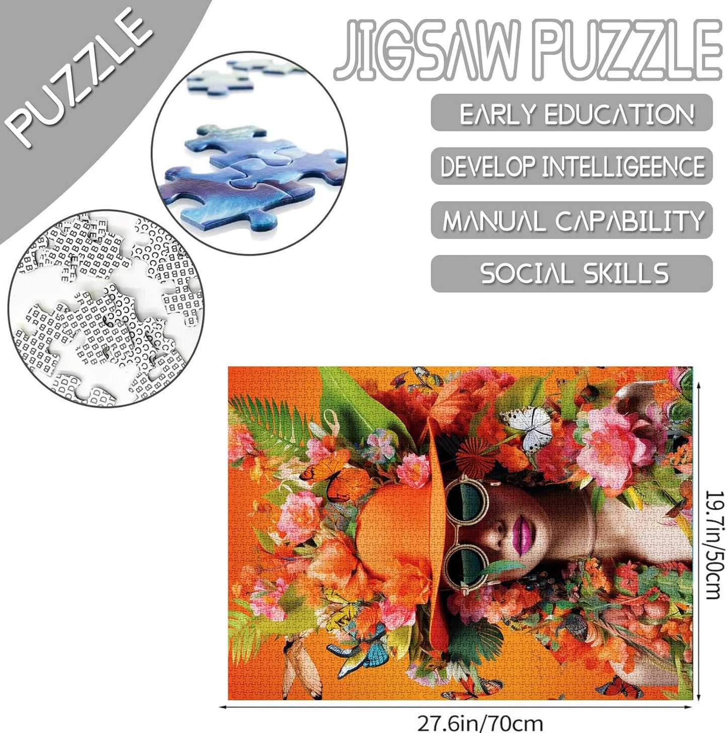 Orange Woman with Flowers and Butterfly Jigsaw Puzzles