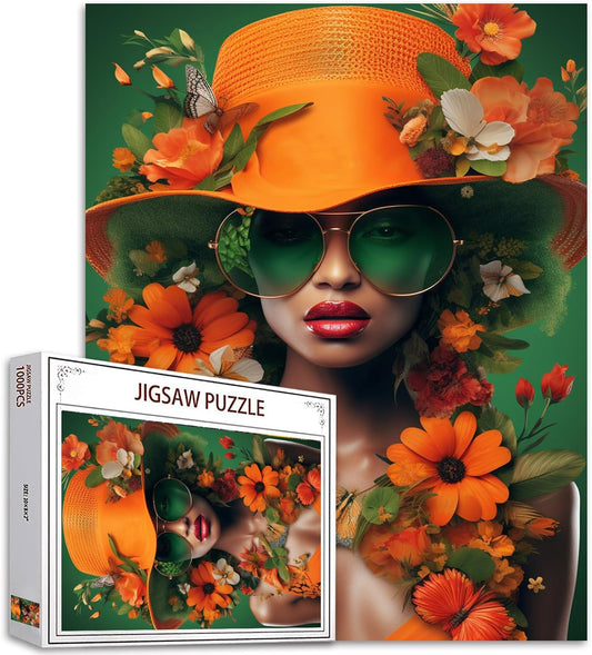 Graffitic Woman and Tropical Plants Jigsaw Puzzles