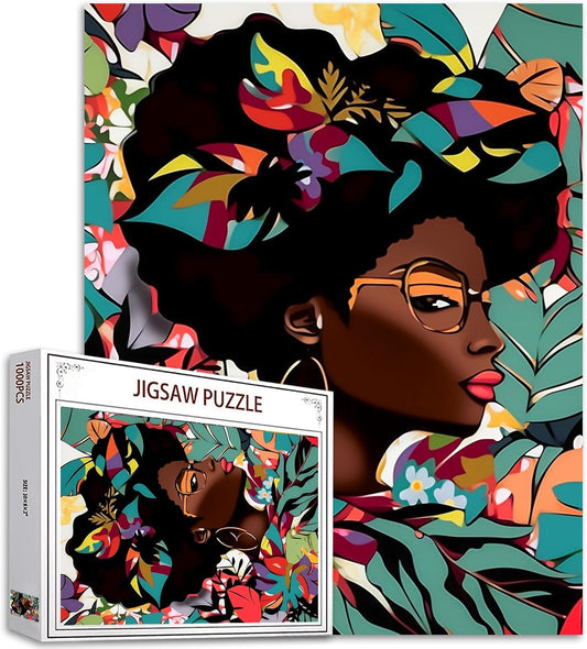 Black Girl Wearing Sunglass Painting Jigsaw Puzzles