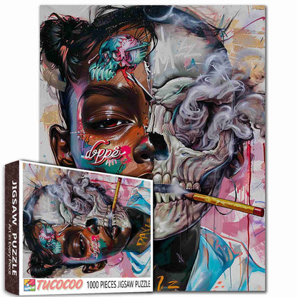 Urban Skull Fusion Portrait Jigsaw Puzzle