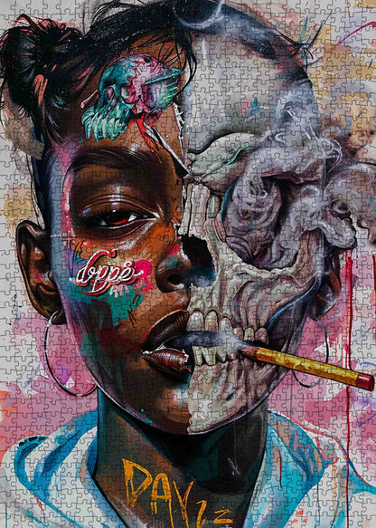 Urban Skull Fusion Portrait Jigsaw Puzzle