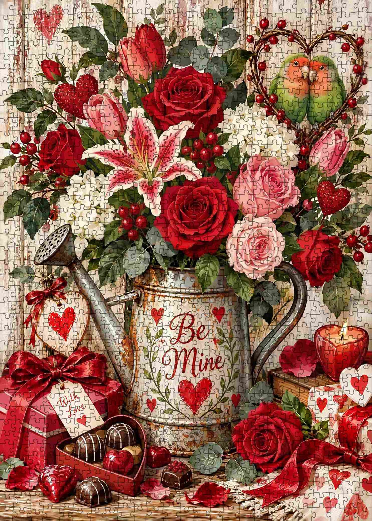 Valentine Roses and Lovebirds Jigsaw Puzzle