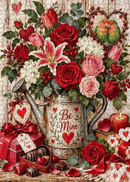 Valentine Roses and Lovebirds Jigsaw Puzzle