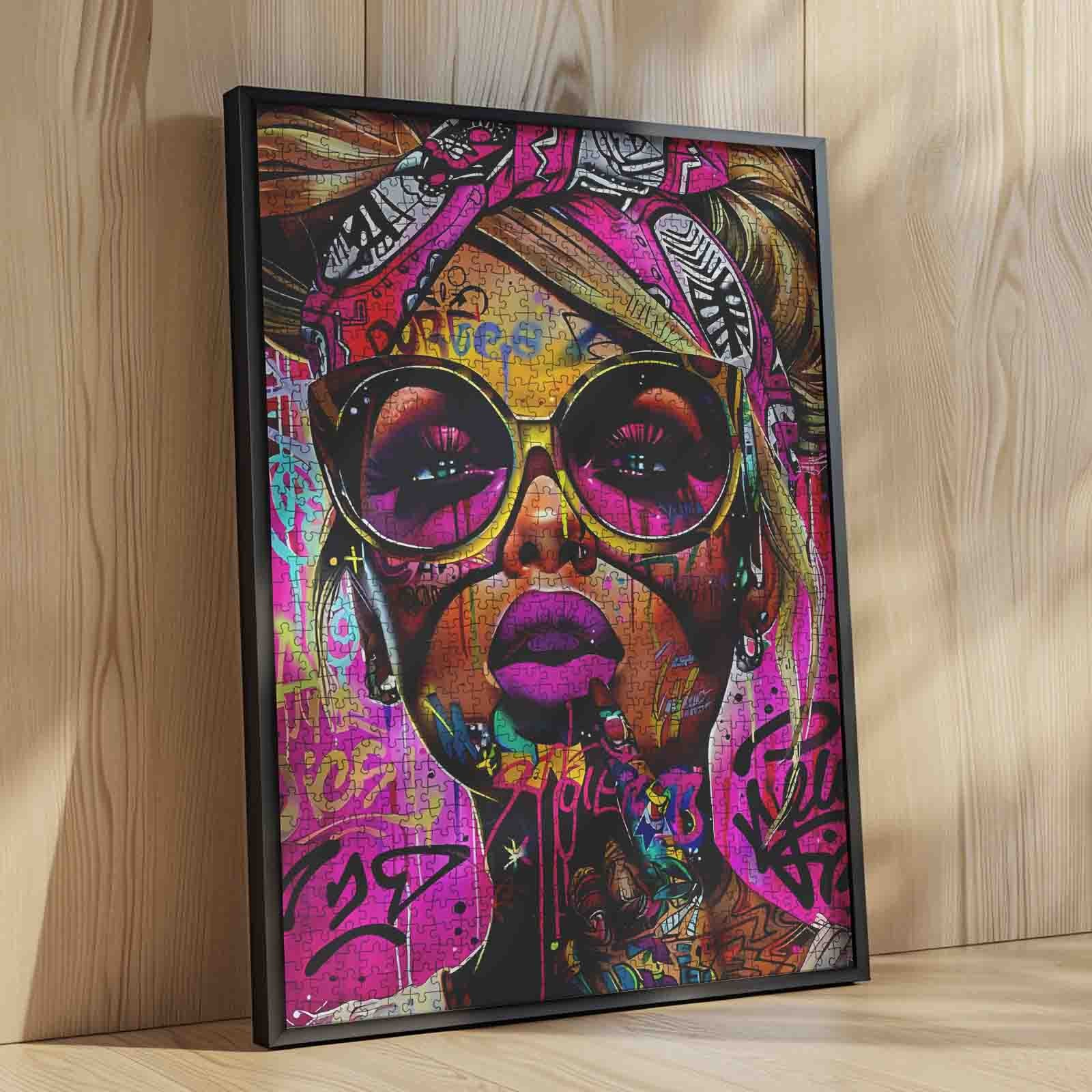 Vibrant Graffiti Diva in Neon Street Style Jigsaw Puzzle