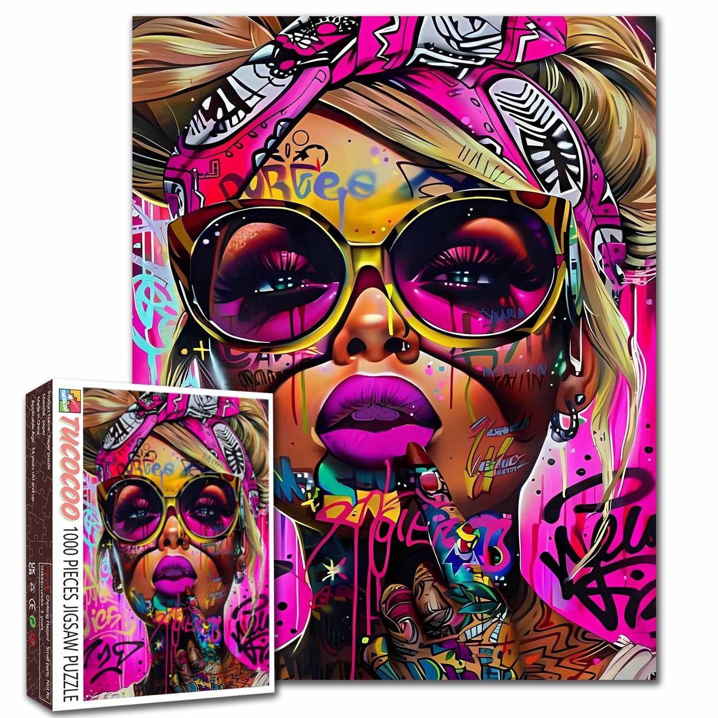 Vibrant Graffiti Diva in Neon Street Style Jigsaw Puzzle