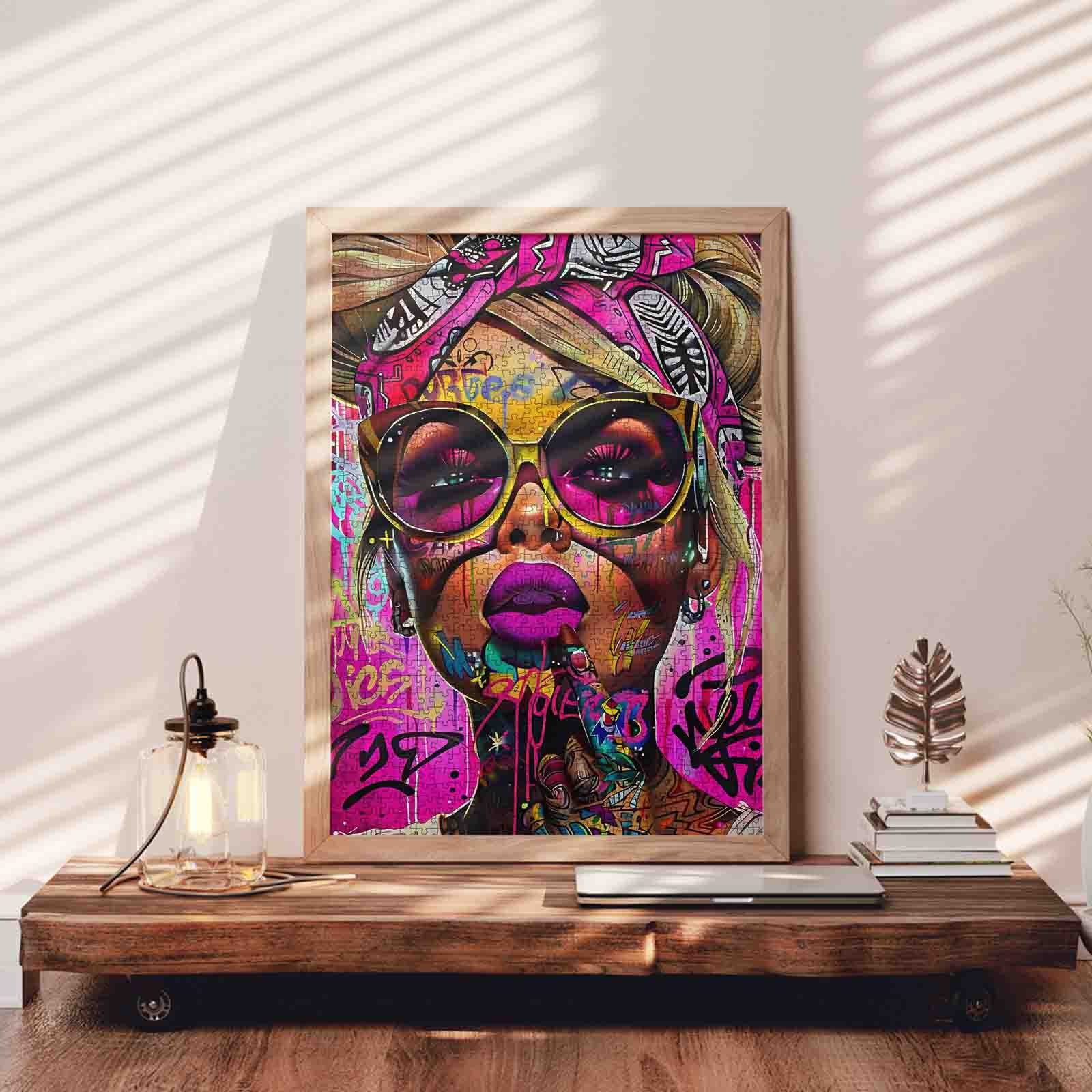 Vibrant Graffiti Diva in Neon Street Style Jigsaw Puzzle