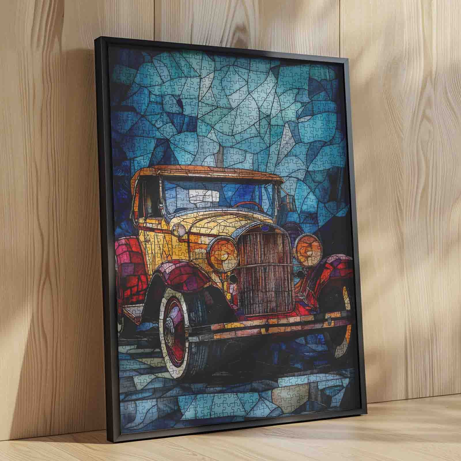 Vibrant Vintage Car in Stained Glass Style Jigsaw Puzzle