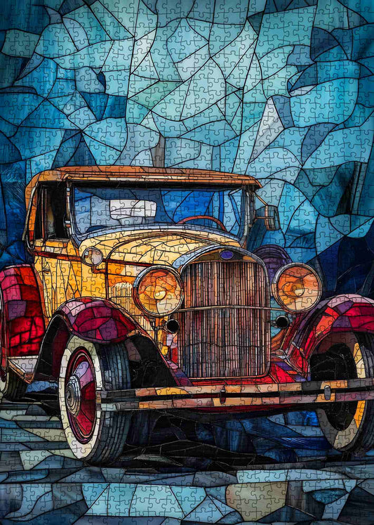 Vibrant Vintage Car in Stained Glass Style Jigsaw Puzzle