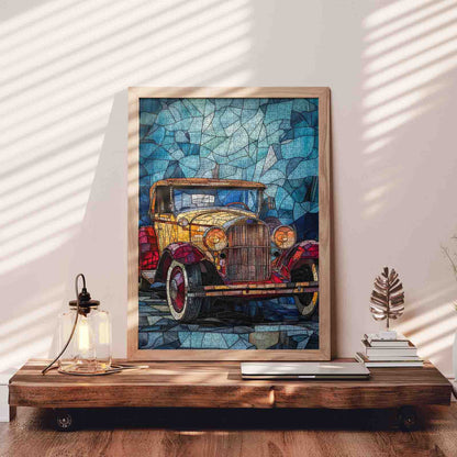 Vibrant Vintage Car in Stained Glass Style Jigsaw Puzzle