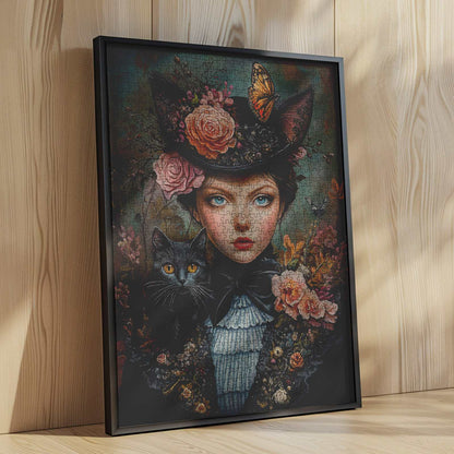Victorian lady with cat and flowers Jigsaw Puzzle