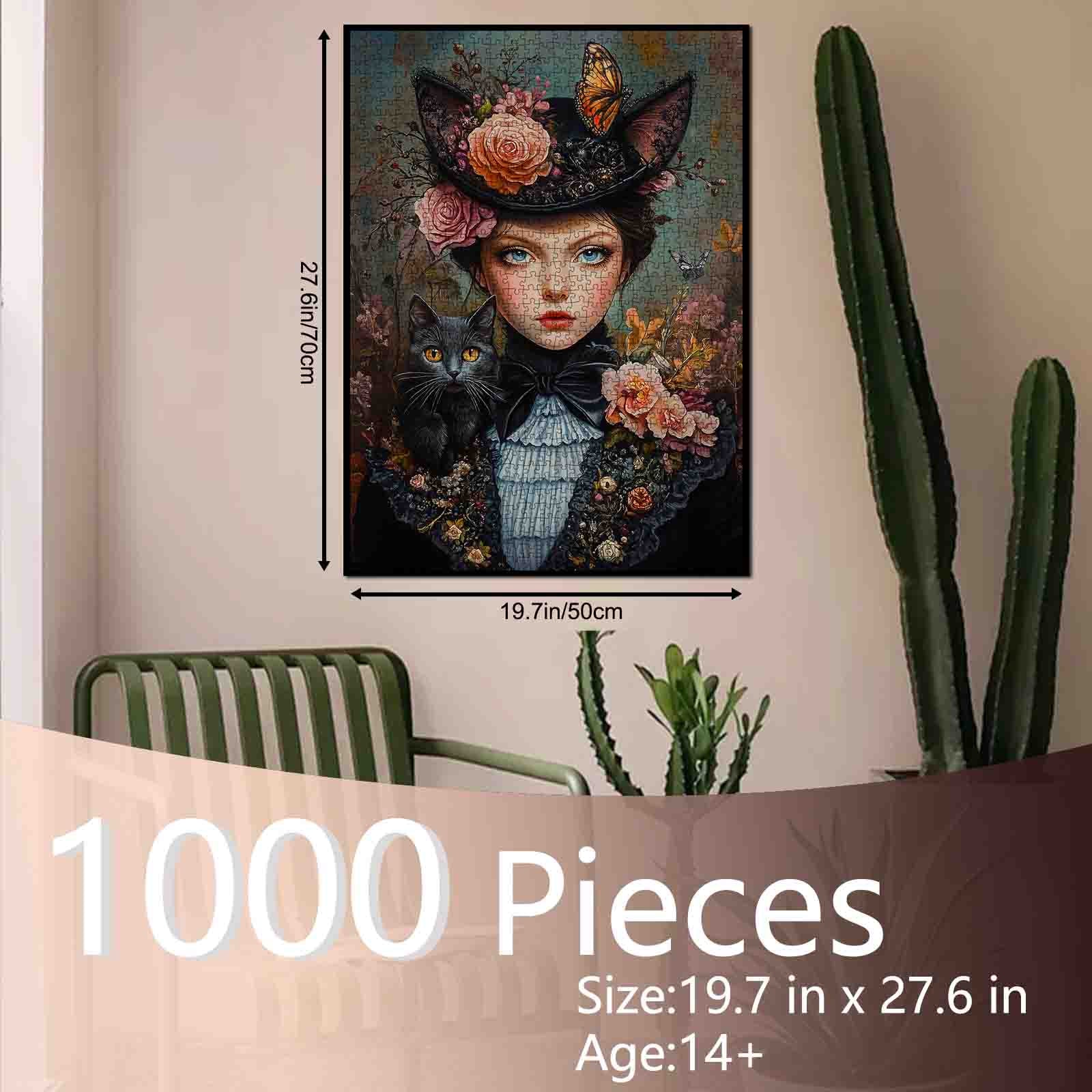 Victorian lady with cat and flowers Jigsaw Puzzle