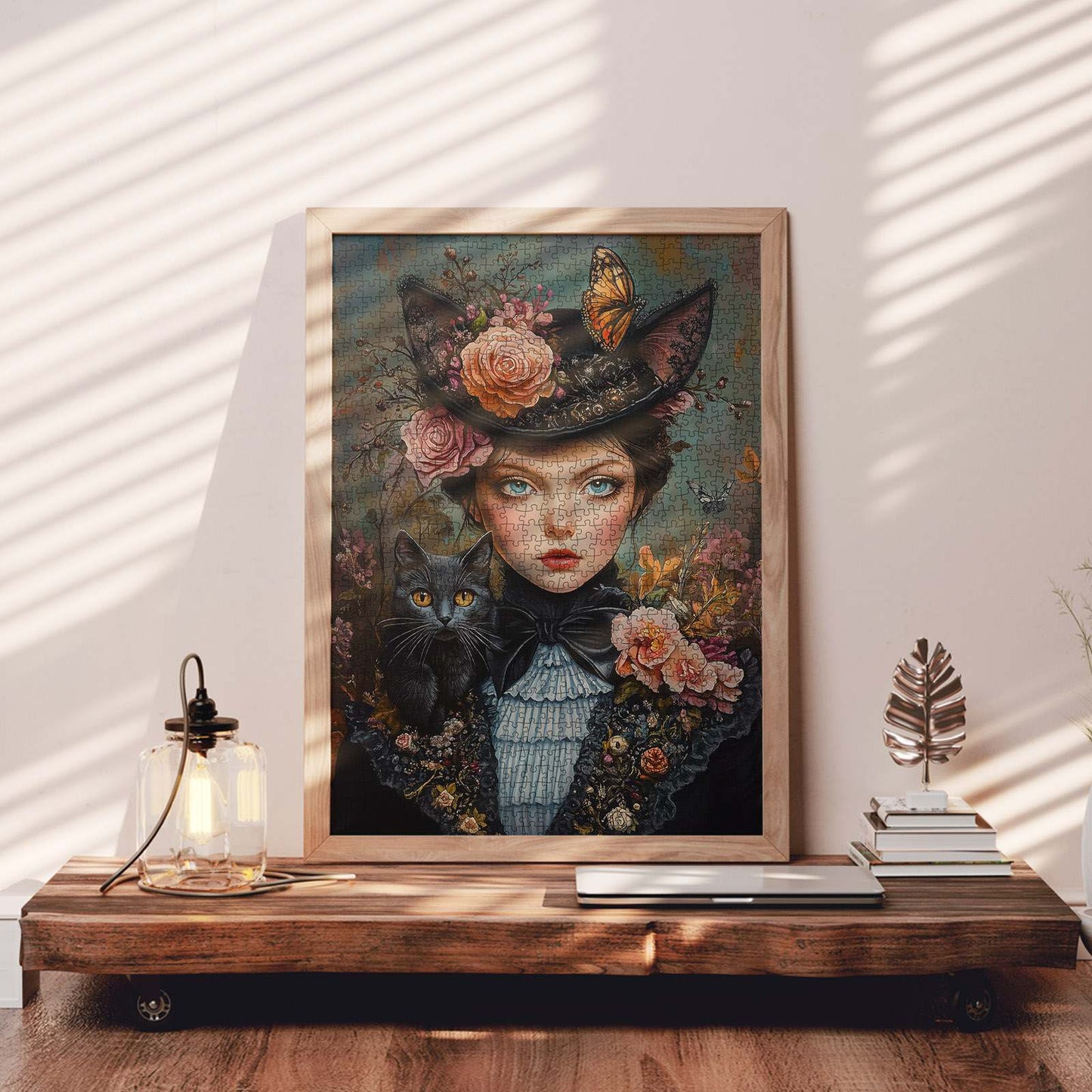 Victorian lady with cat and flowers Jigsaw Puzzle