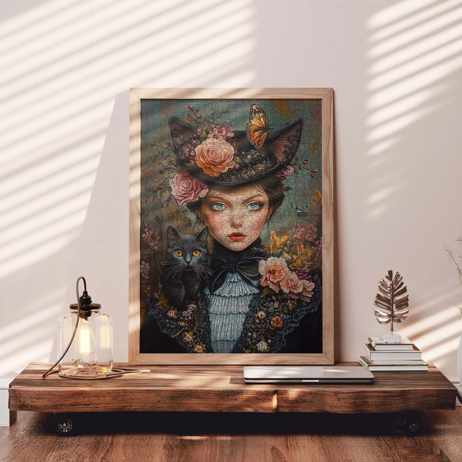 Victorian lady with cat and flowers Jigsaw Puzzle