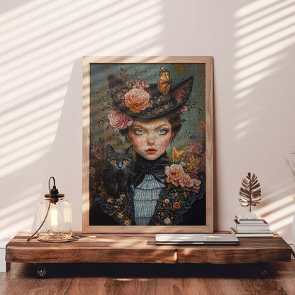Victorian lady with cat and flowers Jigsaw Puzzle
