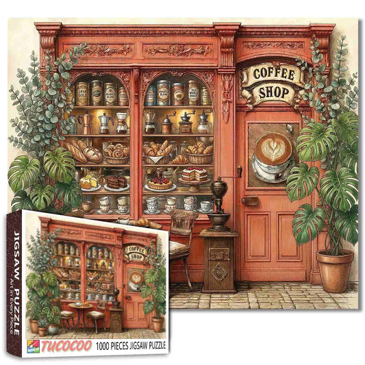 Vintage Botanical Coffee Shop Jigsaw Puzzle