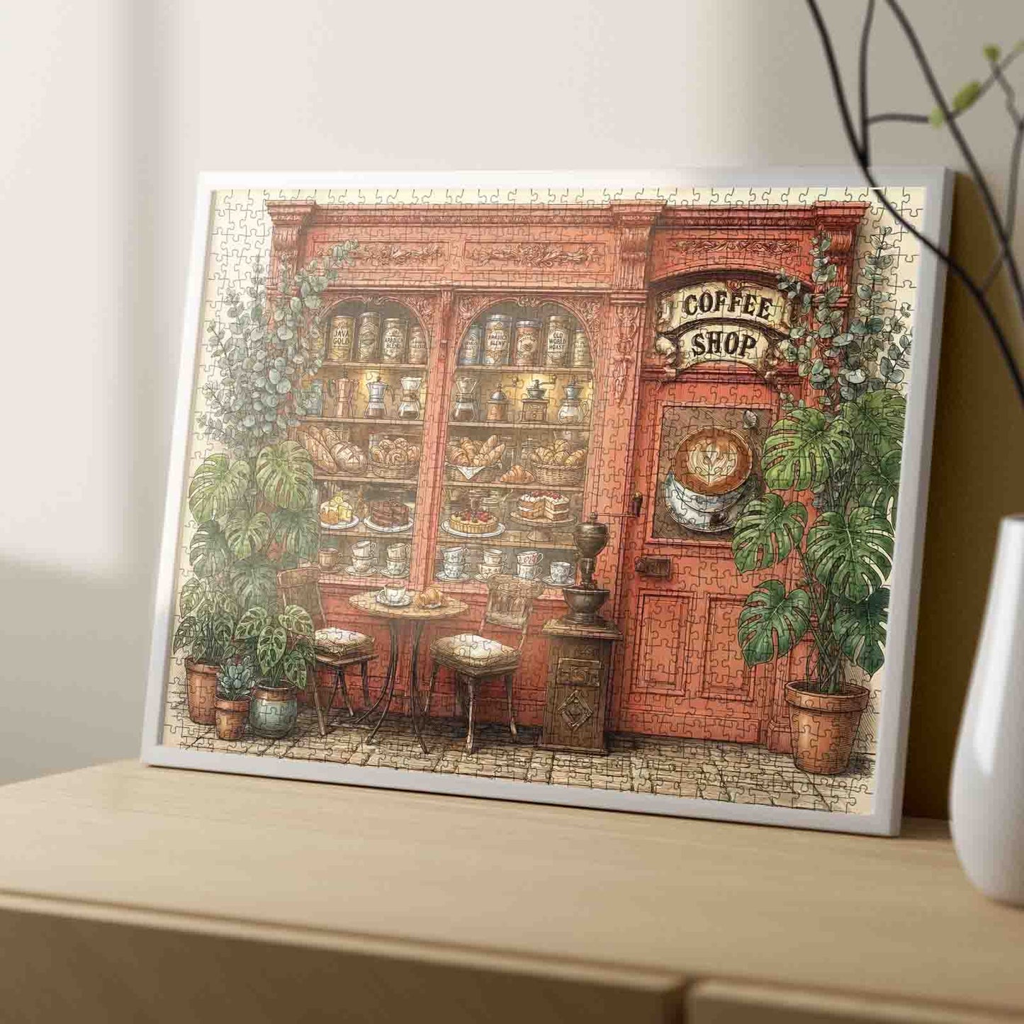 Vintage Botanical Coffee Shop Jigsaw Puzzle