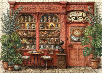 Vintage Botanical Coffee Shop Jigsaw Puzzle