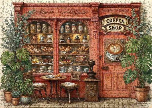 Vintage Botanical Coffee Shop Jigsaw Puzzle
