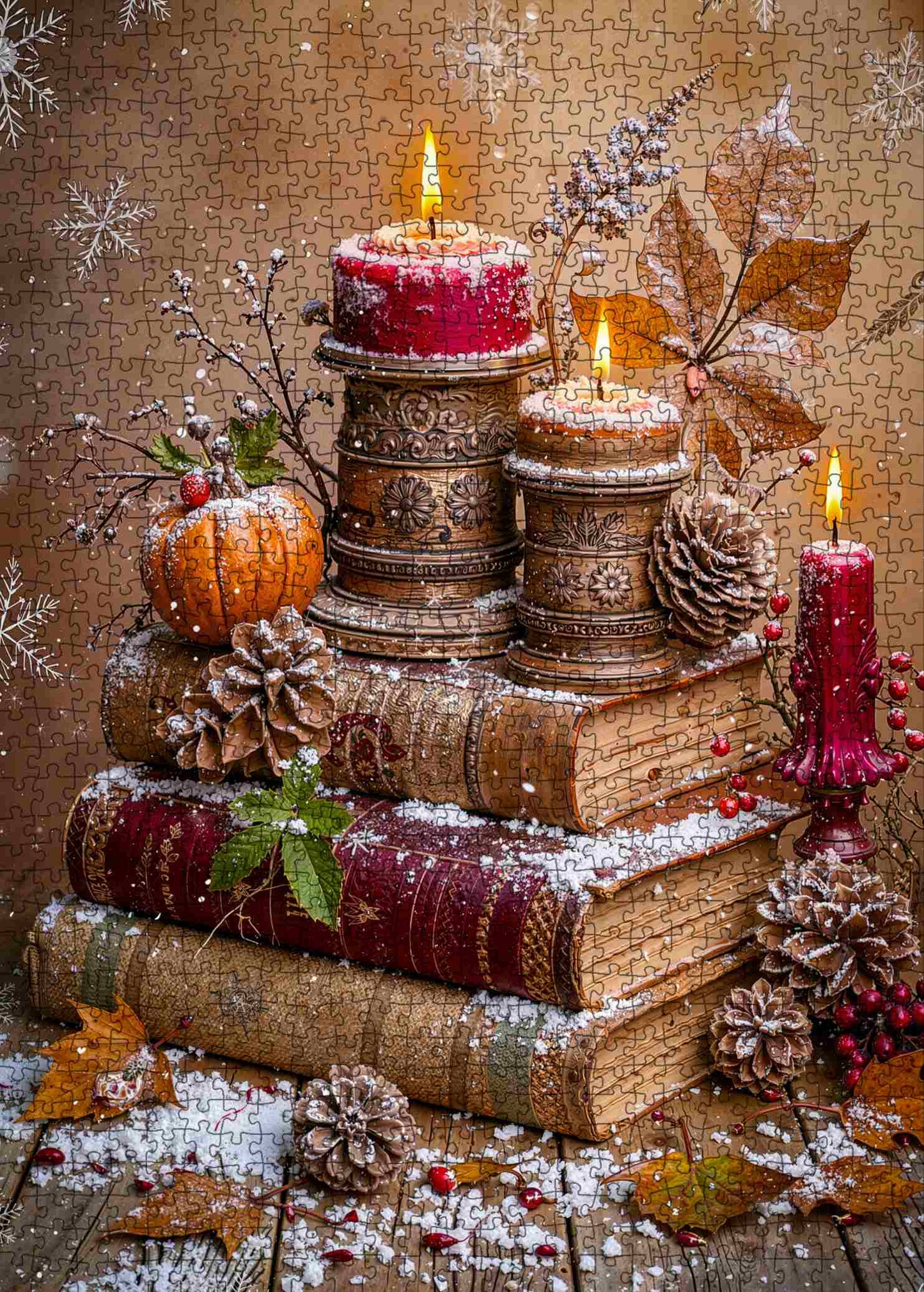 Vintage Candlelight Winter Books Jigsaw Puzzle