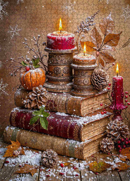 Vintage Candlelight Winter Books Jigsaw Puzzle