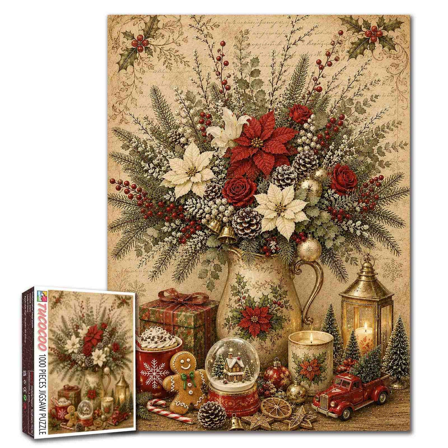 Vintage Christmas Floral Arrangement Jigsaw Puzzle