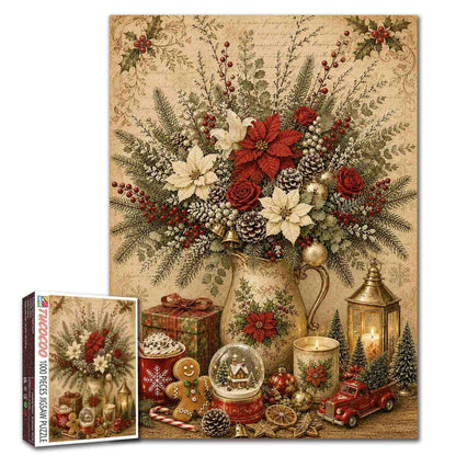 Vintage Christmas Floral Arrangement Jigsaw Puzzle