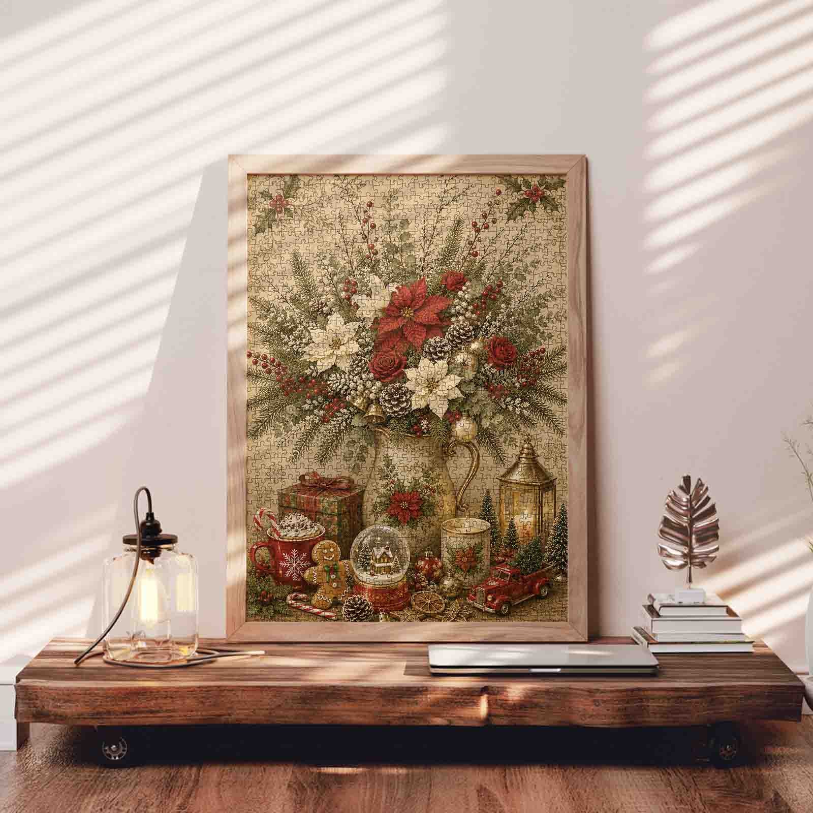 Vintage Christmas Floral Arrangement Jigsaw Puzzle